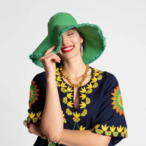 Frances Valentine Canvas Fringe Hat Green